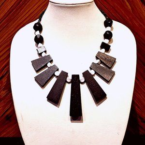 New Modern Wood and Glass Artisan Necklace